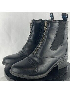 Women’s 6C Ariat Cobalt Quantum Paddock Boots Black Leather Front Zip Equestrian